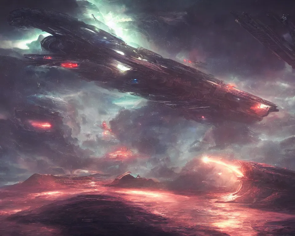 Prompt: the future war between cthulhu and mankind in space, the space warship, dreamy and ethereal, fantasy, intricate, many lightning, cold color, highly detailed, digital painting, anime, artstation, concept art, cyberpunk wearing, smooth, sharp focus, led, illustration.