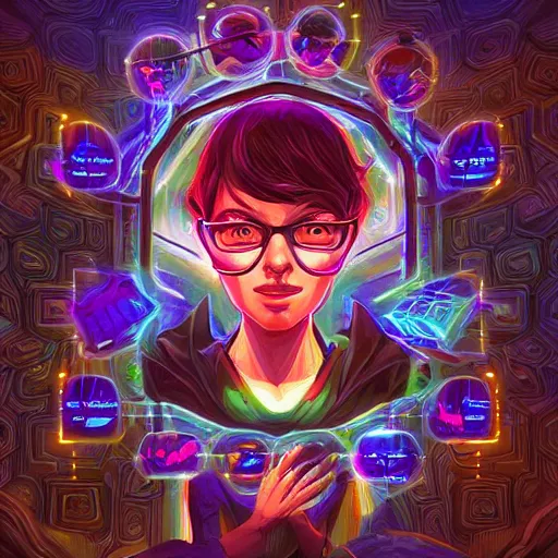 Image similar to skill magic geek inside matrix deepdream radiating a glowing aura stuff loot legends stylized digital illustration video game icon artstation lois van baarle, ilya kuvshinov, rossdraws,