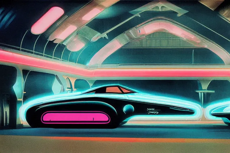 Image similar to designed by Giorgetto Giugiaro stylized poster of the Batmobile, thick neon lights, ektachrome photograph, volumetric lighting, f8 aperture, cinematic Eastman 5384 film