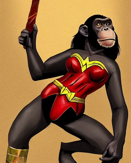 Image similar to Chimpanzee as Wonder Woman, Trending on Artstation