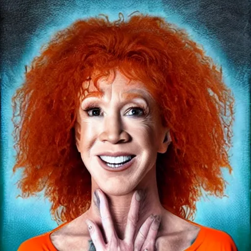 Prompt: [ half kathy griffin ] [ half carrot top ] horror art