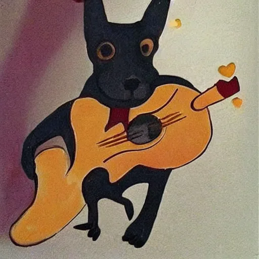 Image similar to dog playing a guitar, cool, rad, amazing, realistic