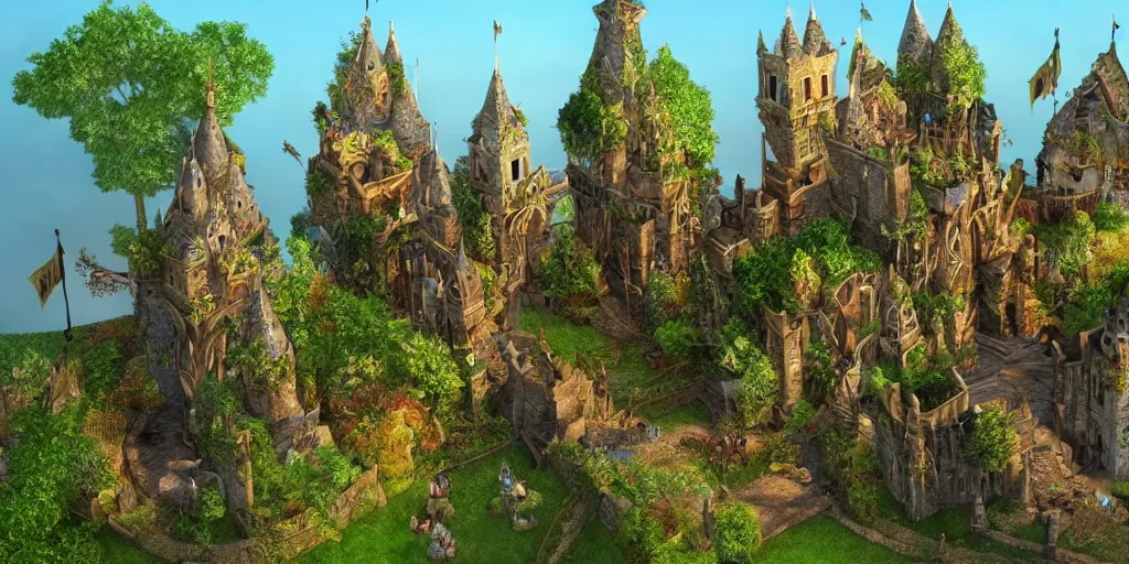 Image similar to fantasy medieval jungle castle, detailed, 4 k
