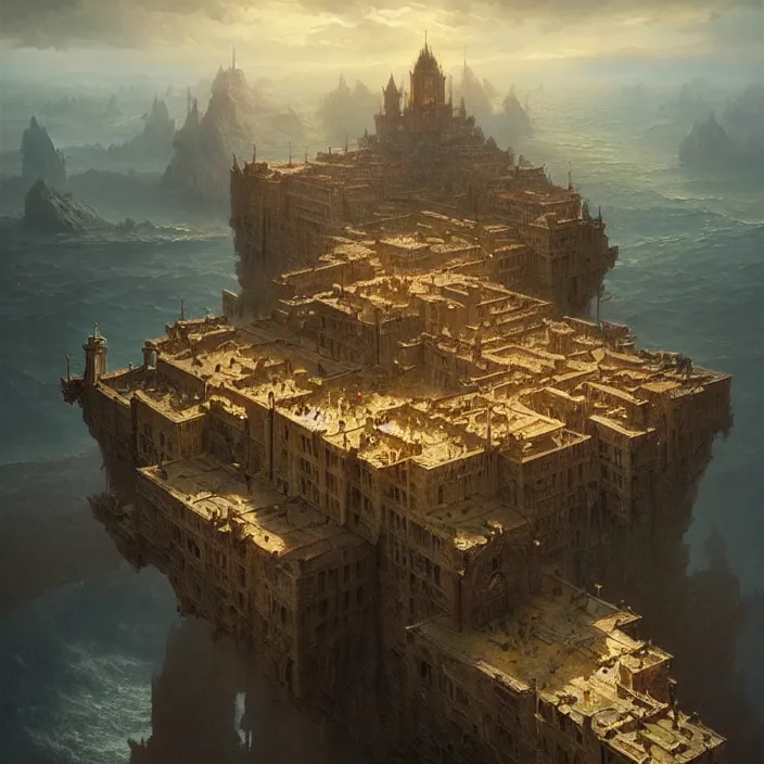 Prompt: matte painting by marc simonetti, jonathan solter, greg rutkowski of an archipelago, masterpiece, cinematic, hyperdetailed, photorealistic, hyperrealism, architecture, aerial view,