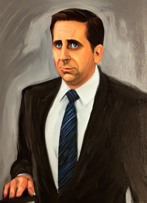 Image similar to portrait painting of michael scott in the style of procter dod