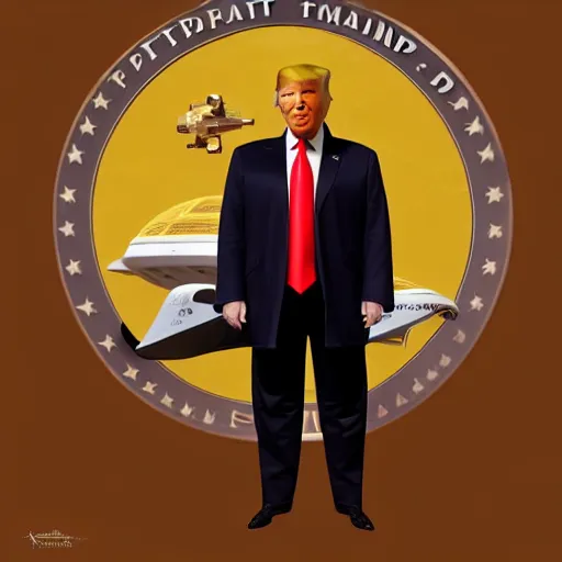 Prompt: portrait of donald trump wearing a starfleet captain's outfit, star trek uniform, dressed like picard, matte painting, extreme detail, trending on artstation, by isaac levitan and asher brown durand,