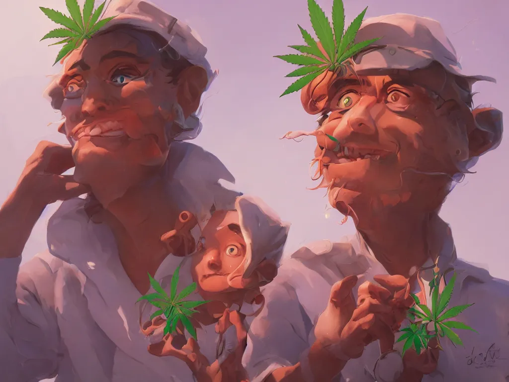 Image similar to cannabis marijuana kid face!, behance hd by jesper ejsing, by rhads, makoto shinka, lois van baarle, ilya kuvshinov, rossdraws global illumination