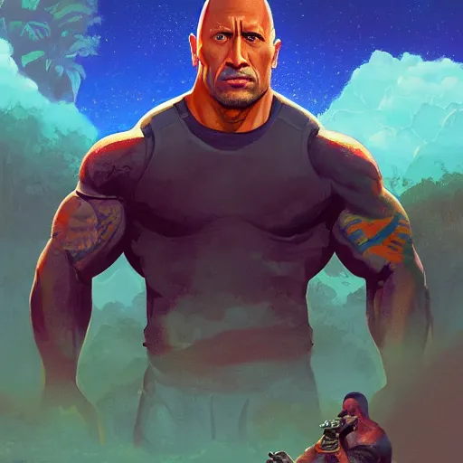 Image similar to dwayne johnson hunts for evil obama, digital painting, artstation, ristan eaton, victo ngai, artgerm, rhads, ross draws, anime styled