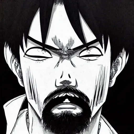 Image similar to luffy with mustache by kim jung gi