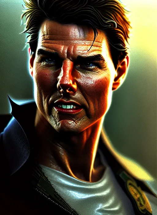 Image similar to portrait, tom cruise , dramatic lighting, cinematic, establishing shot, extremely high detail, foto realistic, cinematic lighting, post processed, concept art, artstation, style by eddie mendoza, raphael lacoste, alex ross