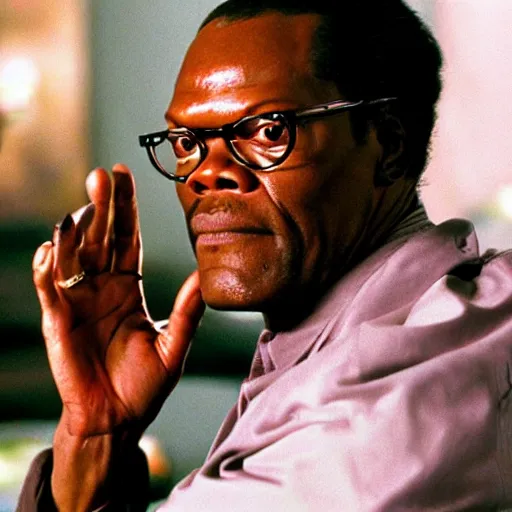 Prompt: Samuel L. Jackson as Ruby Rod from The Firth Element movie, 9 to 5, super green, bzzzzz!