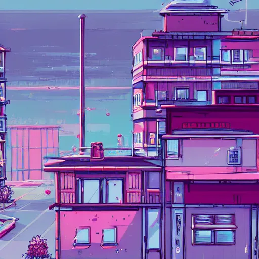 Image similar to katana zero art style city concept art