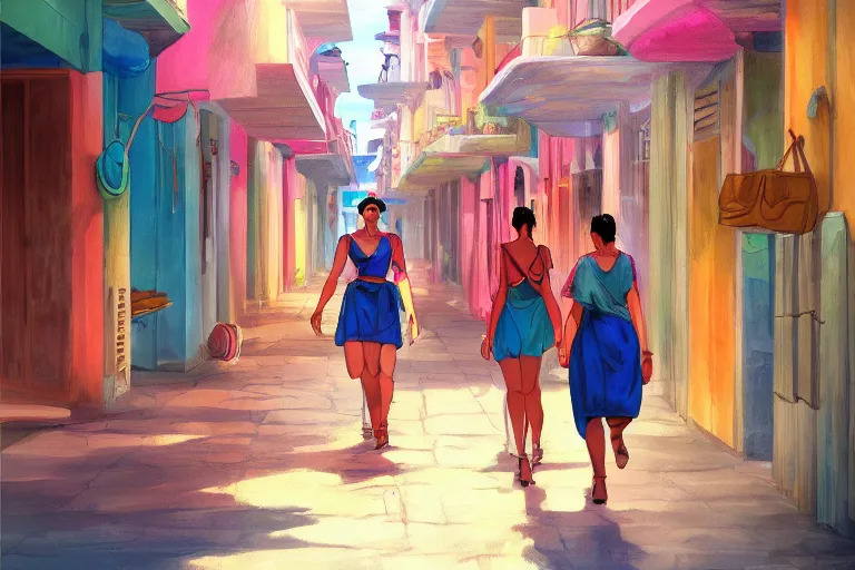 Image similar to concept art, painting of cuban women in havana, digital anime art, good lighting,