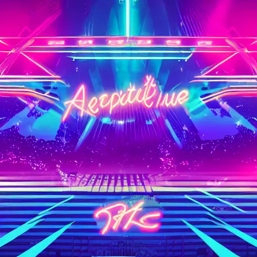 Image similar to a rapper concert in a retrowave setting, nighttime, octane