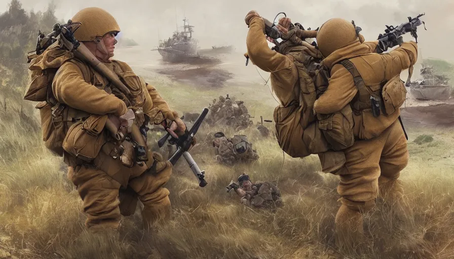 Image similar to winnie the pooh as soldier during d - day, hyperdetailed, artstation, cgsociety, 8 k