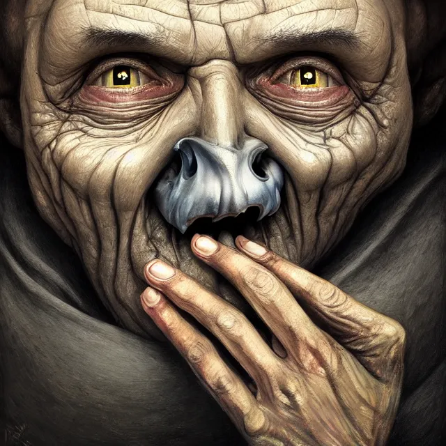 Image similar to gediminas pranckevicius | close up portrait of a the death in the sinister valley of despair, one mouth, one nose, two eyes, oil painting by tomasz jedruszek, cinematic lighting, pen and ink, intricate line, hd, 4 k, million of likes, trending on artstation