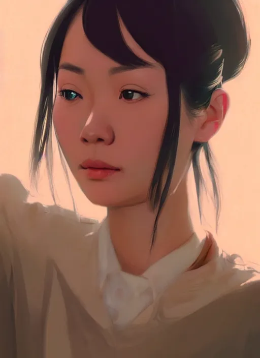 Image similar to a close up portrait film still of a depressed stunning vietnamese actress from a 1 9 7 0 s italian pulp fiction film looking shyly at the camera lense. by stephen bliss, greg rutkowski, loish, rhads, makoto shinkai and lois van baarle, ilya kuvshinov, rossdraws, global illumination, ultra ornate detail