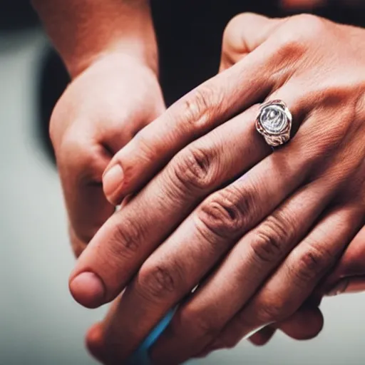 Image similar to normal man's hand with five fingers and a ring and a cigarette between the fingers