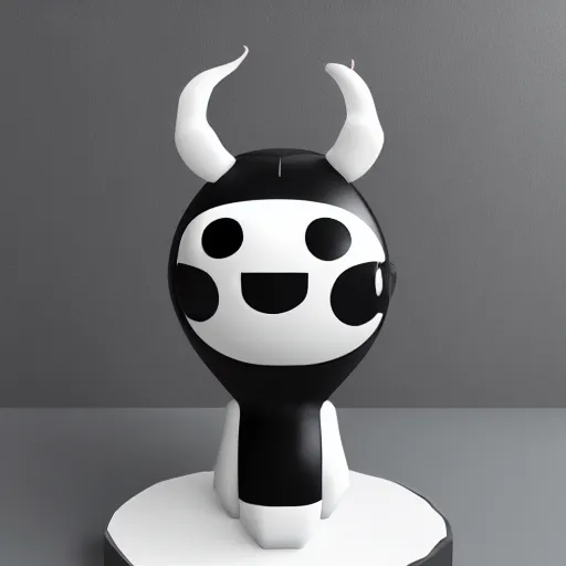 Prompt: a mechanical cow doll with big head and horns, minimalist style, metal, 3D art, in style of Baymax, smooth, 8k