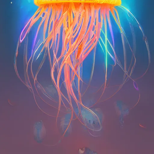 Image similar to neon jellyfish in tokyo, intricate, highly detailed, digital painting, trending on artstation, concept art, smooth, sharp focus, illustration, unreal engine 5, 8 k, art by artgerm and greg rutkowski and alphonse mucha
