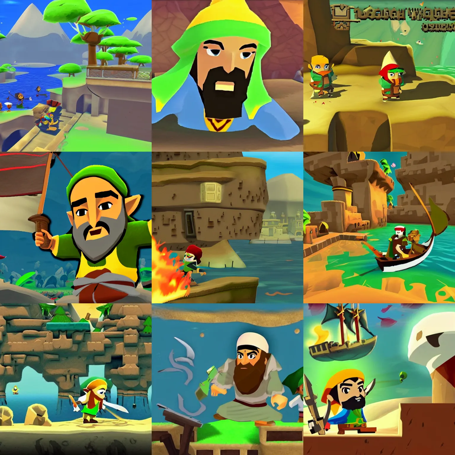 Prompt: Osama Bin Laden in The Legend of Zelda The Wind waker