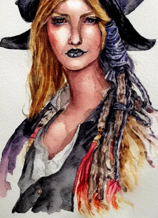 Image similar to watercolor of a woman wearing a pirate costume, featured on deviantart