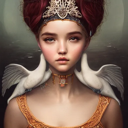 Prompt: tom bagshaw portrait, beautiful asian mix of dove cameron madison beer bella poarch in a full dress body, water goddess queen makeup and ornamentals, professionally retouched, focus eyes, ultra realistic soft painting, insanely detailed linework, symmetrical accurate intricate features, behance, 8 k