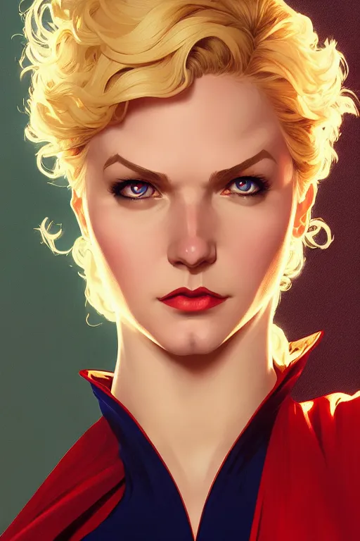 Prompt: a portrait of power girl from justice society of america, fantasy, sharp focus, intricate, elegant, digital painting, artstation, matte, highly detailed, concept art, illustration, ambient lighting, art by ilya kuvshinov, artgerm, alphonse mucha, and greg rutkowski