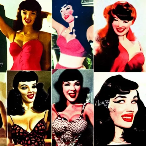 Prompt: a vintage colored photo collage of Jessica alba as bettie page in multiple photo reels shot by Irving and Paula Klaw
