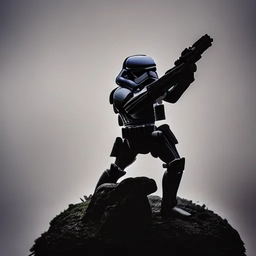 Image similar to a storm trooper riding a rancor, moody lighting, shallow depth of field,