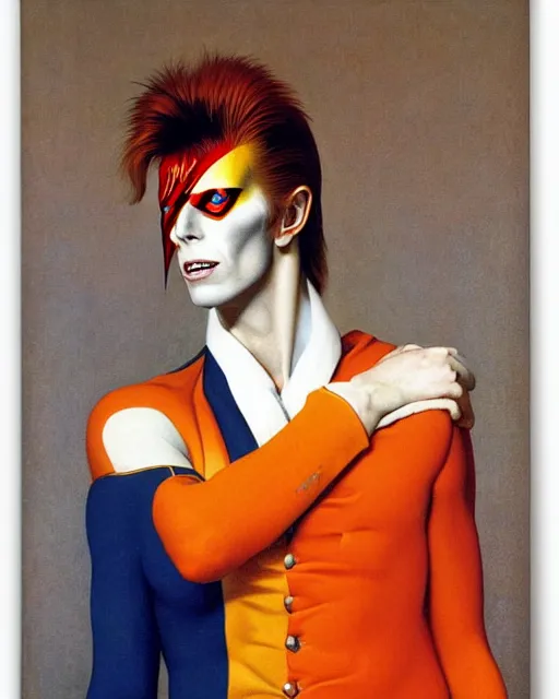 Prompt: david bowie as a ziggy stardust by jean auguste dominique ingres by thomas blackshear