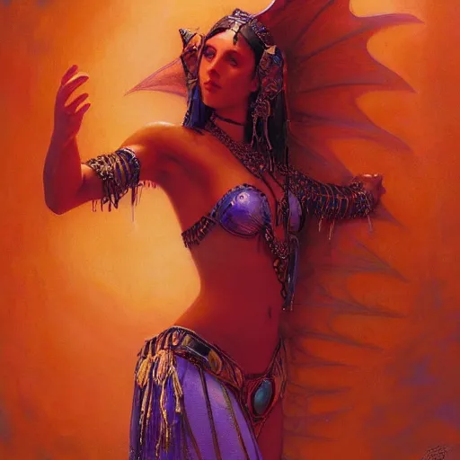 Image similar to cute female bellydancer dragon, anthropomorphic, stuning 3 d render, masterpiece, glowing holy aura, by donato giancola and greg rutkowski and wayne barlow and zdzisław beksinski, realistic face