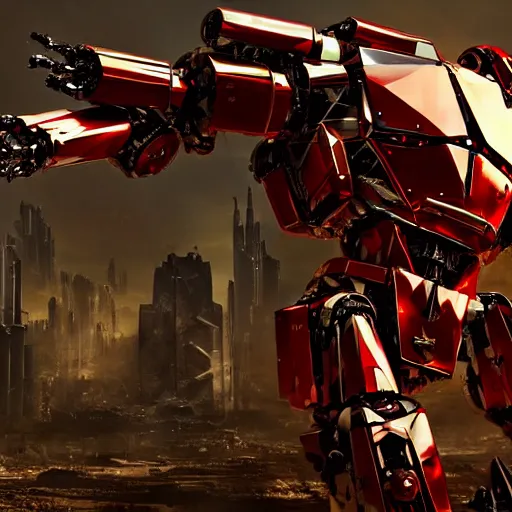 Prompt: a shiny ornate boxing humanoid mecha in ruin city, victory, bright, by war robots, real steel ( 2 0 1 1 ), westworld and eve venture and pacific rim and machine warrior 5, cryengine, frostbite 3 engine, scarlet and yellow scheme, sharp focus, 8 k, high definition, insanely detailed, soft lighting, smooth face