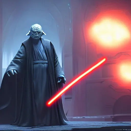 Image similar to darth sidious teaches master yoda the dark side of the force, 8 k uhd, unreal engine, octane render in the artstyle of finnian macmanus, john park and greg rutkowski