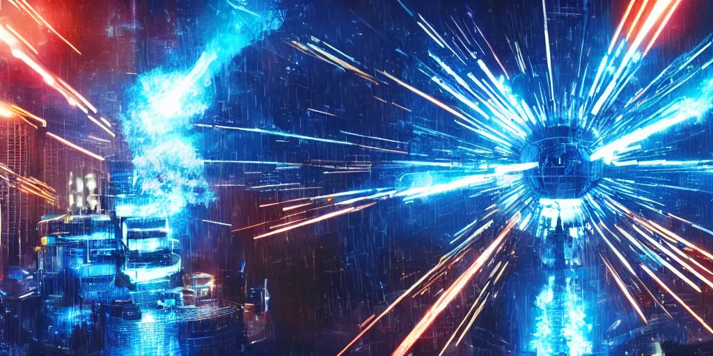 Prompt: A huge electrical generator with blue sparks flying off in a technological megastructure in the style of Bladerunner 2049