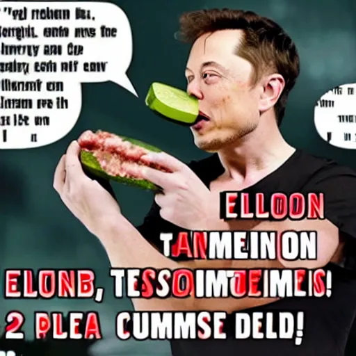 Prompt: elon musk eating a cucumber, textless meme