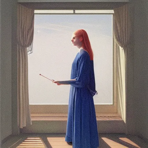 Prompt: a striking hyper real painting of Elle Fanning with cybernetics by Quint Buchholz