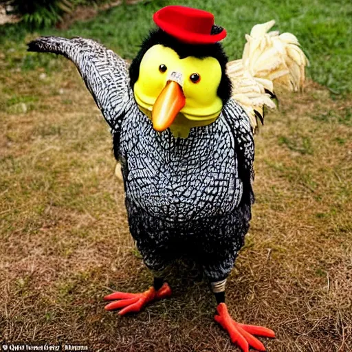 Image similar to you wake up to see the funky chicken standing over you with a wicked grin on his beak