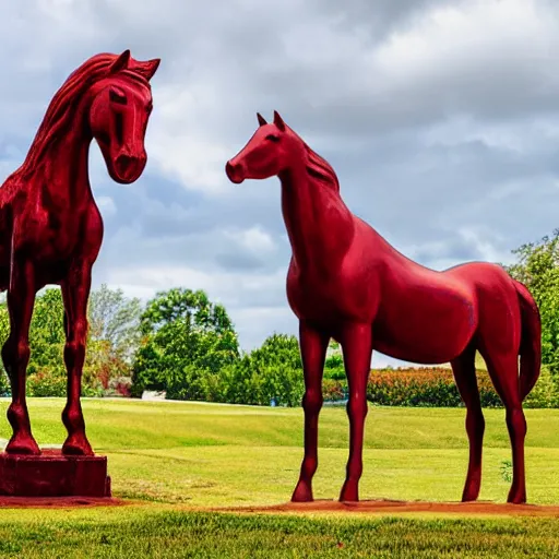 Image similar to horse statue , background from blue to red to yellow