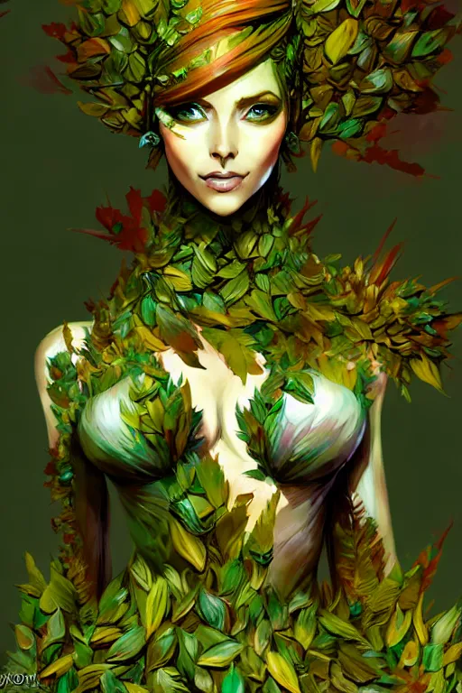 Image similar to Sylvari female that is made of leaves and bark, botanical race of Guild Wars 2, concept art, close-up, digital art, elegant