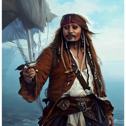 Image similar to photography of boris johnson as captain jack sparrow, deep focus, d & d, fantasy, intricate, elegant, highly detailed, digital painting, artstation, concept art, matte, sharp focus, illustration, hearthstone, art by artgerm and greg rutkowski and alphonse mucha