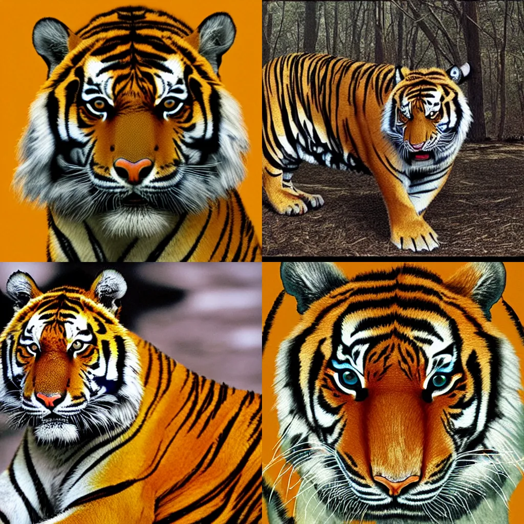 Prompt: Tiger Tiger, burning bright, In the forests of the night, What immortal hand or eye, Could frame thy fearful symmetry