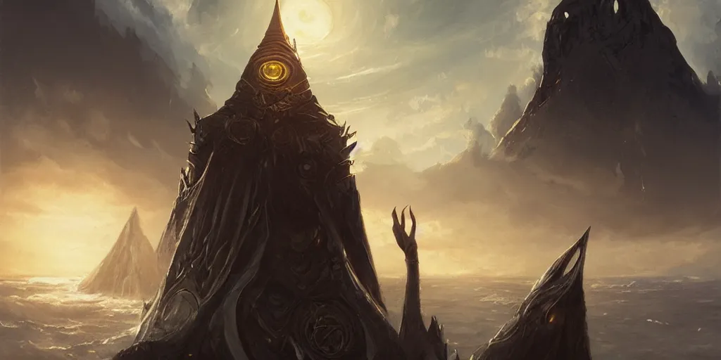 Prompt: Sauron floating in front of the Eye of Souron, backlighting, oil painting, by Greg Rutkowski