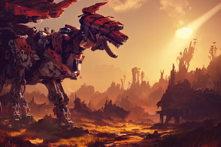 Image similar to sawtooth machine mecanical creature robot of horizon forbidden west horizon zero dawn radiating a glowing aura global illumination ray tracing hdr fanart arstation by ian pesty and alena aenami artworks in 4 k