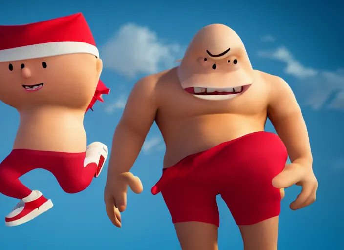 Image similar to captain underpants as a real person, 8 k, high definition, photo realistic, octane render