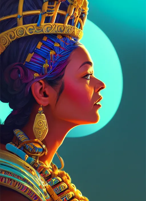 Prompt: side profile centered painted portrait, beautifull mayan queen, d & d, gloomhaven, matte painting concept art, art nouveau, beautifully backlit, swirly vibrant color lines, fantastically gaudy, aesthetic octane render, 8 k hd resolution, by ilya kuvshinov and cushart krentz and gilleard james