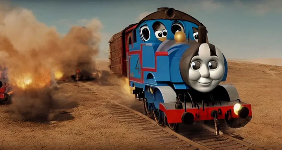 Image similar to still frame of Thomas the Tank Engine in MAD MAX: FURY ROAD (2015)