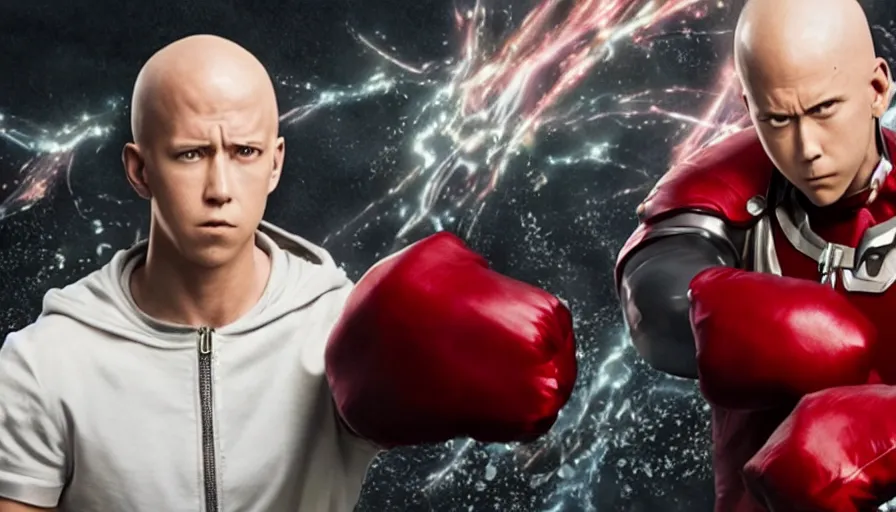 Prompt: film still from the new live - action netflix movie adaptation,'one punch man'