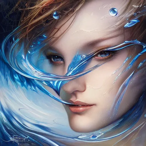Image similar to a beautiful mobius manipulating water by karol bak, ayami kojima, artgerm, river, water, blue eyes, smile, concept art, fantasy