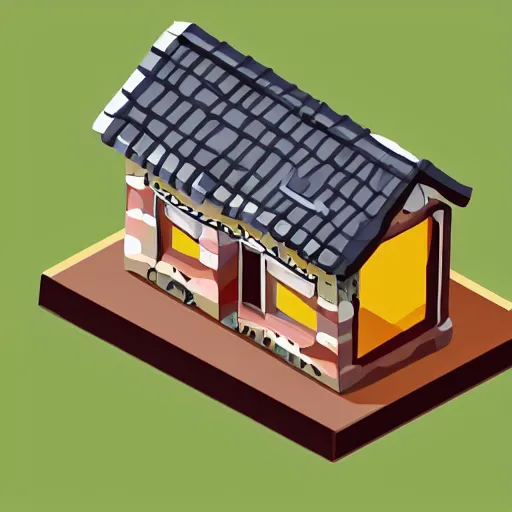 Prompt: a glass bottle with an isometric village inside